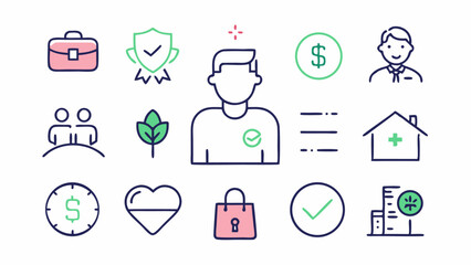 Fototapeta premium Employee Benefits Editable Stroke Icon Set for Business