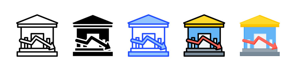 Housing Market Crash Icon Collection With Multiple Styles
