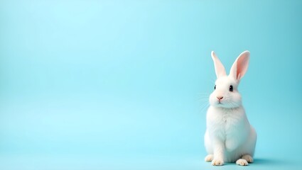 Obraz premium white rabbit on blue background, white rabbit on blue, white rabbit on white background,