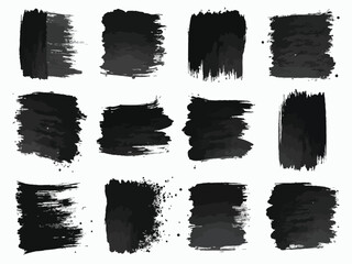 Fototapeta premium Twelve grunge black brush stroke shapes set on a clean white background.