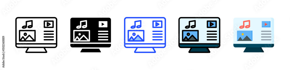 Poster multimedia icon collection with multiple styles