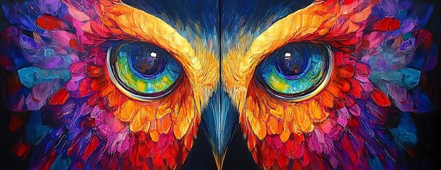 Colorful owl eyes, art, vibrant