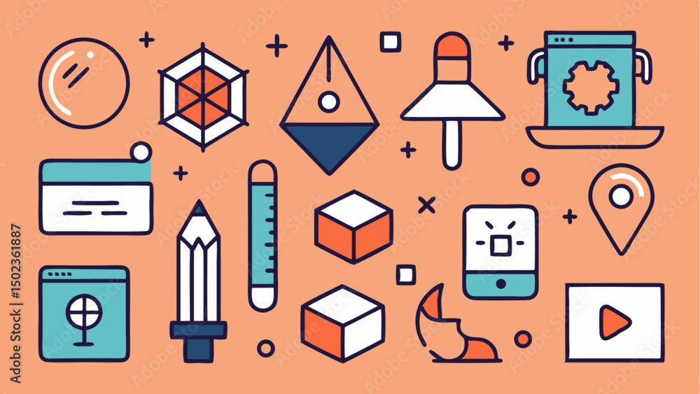 Poster graphic design editable stroke icon collection including design software tools, layouts, and typogra