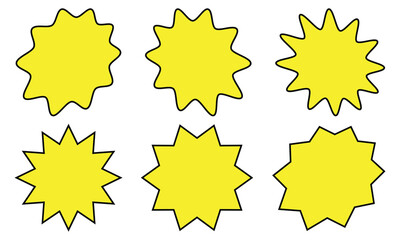 Set sunburst badges. Set of vector starburst, sunburst badges. Simple flat style vintage labels, stickers. Collection star label. Eps 10.