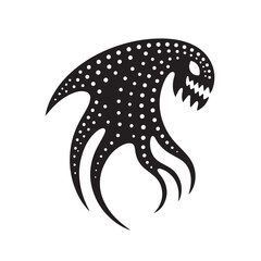 Minimalist Black and White Dotted Logo Featuring a Conceptual and Frightening Creature in Sophisticated Design.