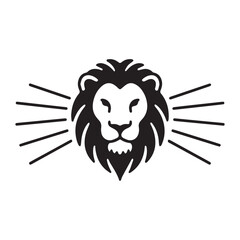 Minimalist Lion Face Tattoo Design with Parallel Horizontal Line Accents in Thin Black on White Background.