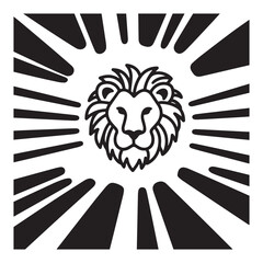 Minimalist Lion Face Tattoo Design with Parallel Horizontal Line Accents in Thin Black on White Background.