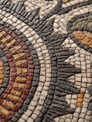 Naklejka premium Detail of Intricate Ancient Mosaic Floor Found in Vatican With Vibrant Colors and Geometric Patterns