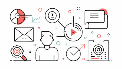 Marketing and sales related icon set offering thin line vector icons focused on advertising branding customer engagement and digital marketing for commercial use