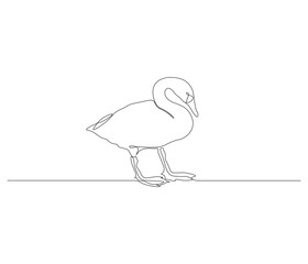 One continuous line drawing of swan. single line illustration of goose. Editable outline