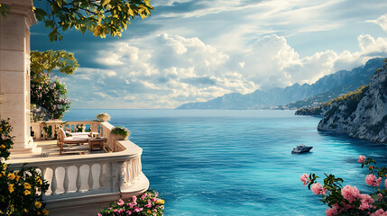 Fototapeta premium Majestic shoreline with crystal water and rough stones high resolution picture