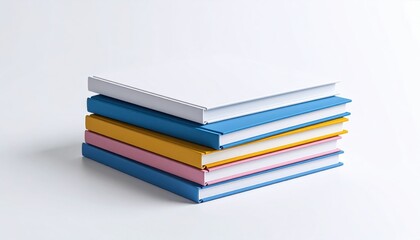 Stacked Colorful Notebooks On White Background