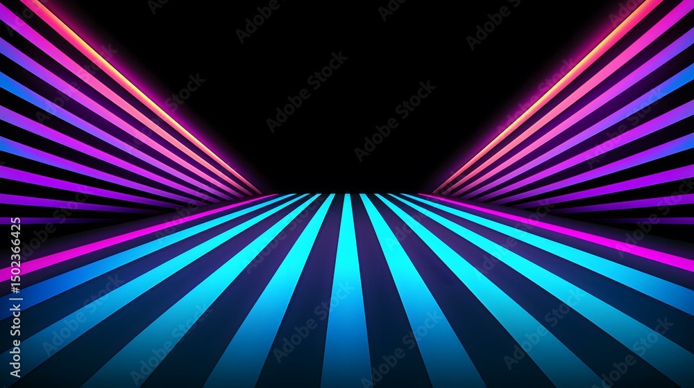Poster the image contains a vibrant, abstract composition featuring converging lines of neon light in shade