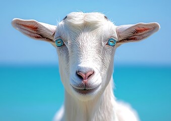 White goat with vibrant blue eyes
