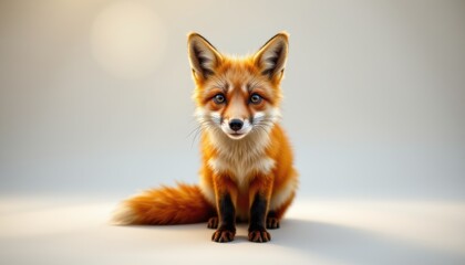 Obraz premium a close up of a fox sitting upright against a light background