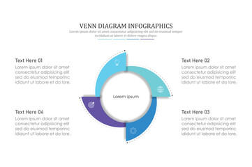 Venn diagram infographic chart template for business 3, 4, 6 parts, options, presentation with venn diagram elements vector illustration.