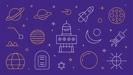 Space exploration stroke icon collections showcasing iconic symbols of space missions