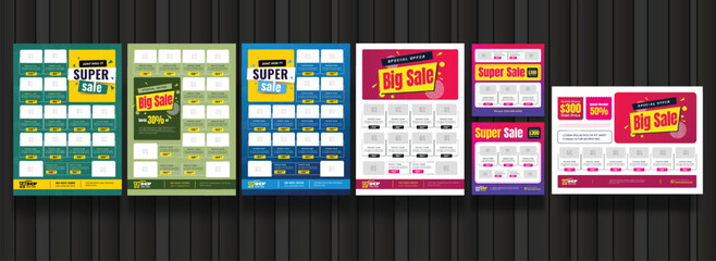 Supermarket product sale catalog flyer template, grocery product list flyer banner design. Catalog social media post bundle