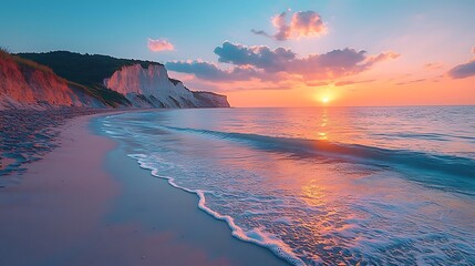 Fototapeta premium Serene Sunset at White Cliffs Shoreline