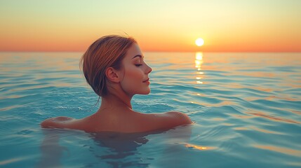Serene swimmer at sunrise bathed in light