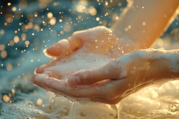 Fototapeta premium health safety concept, hands being washed thoroughly with soap