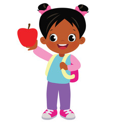Cute little  school girl vector cartoon illustration