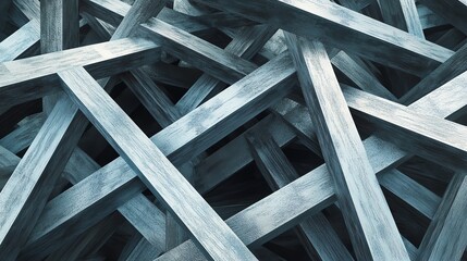 Abstract pattern of intersecting wooden beams.