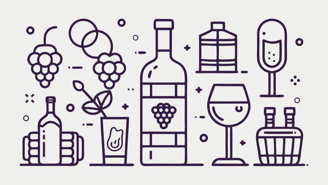 Stroke icons featuring wine related visuals ideal for elegant food and drink design projects bar menus and wine lover websites or promotional content
