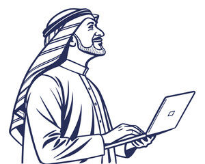 An Arabic Entrepreneur Working on a Laptop Computer Project
