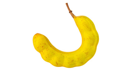 A single ripe yellow tropical banana isolated on a white background, a healthy and fresh fruit snack