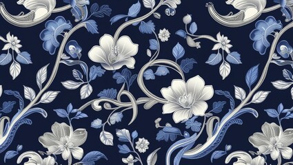 Classic Blue and White Floral Batik Pattern with Traditional Elegance