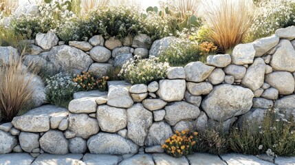 Rough stone wall garden steps