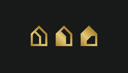 SET OF ABSTRACK HOME OR HOUSE LOGO IN GOLD AND BLACK COLOR