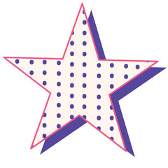 Retro pop art star with polka dot pattern and layered shadow in purple and pink tones