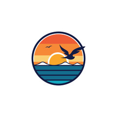 sea beach logo design vector 