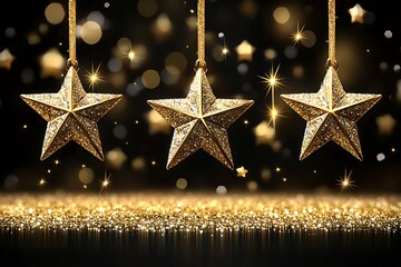 Gold stars, dark background, sparkling