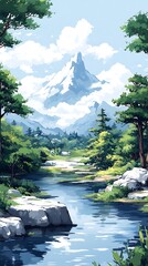 Mountain river valley scene