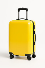 Bright yellow carry on suitcase isolated on white background