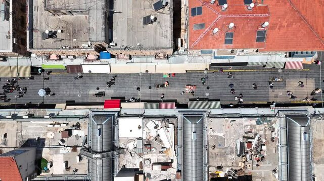 Jerusalems Mahane Yehuda market houses rooftops, Aerial view