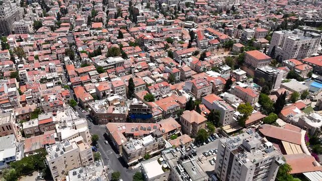 Jerusalems Mahane Yehuda market houses rooftops, Aerial view