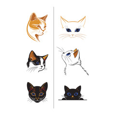 Cat Colorful Face Group Vector Image Set