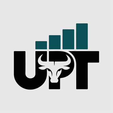 Professional UPT Monogram Logo with Bull Icon and Financial Growth Bars