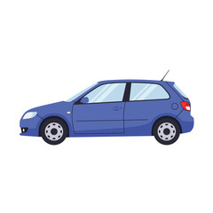 Blue Hatchback Car Side View Illustration