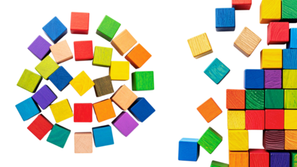 Abstract geometric background with colorful 3D cubes, blocks, and squares forming a puzzle pattern, perfect for web or business design concepts