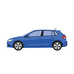 Blue Hatchback Car Side View Illustration