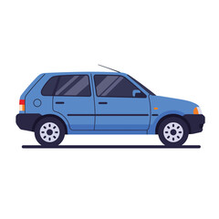 Blue Hatchback Car Side View Illustration