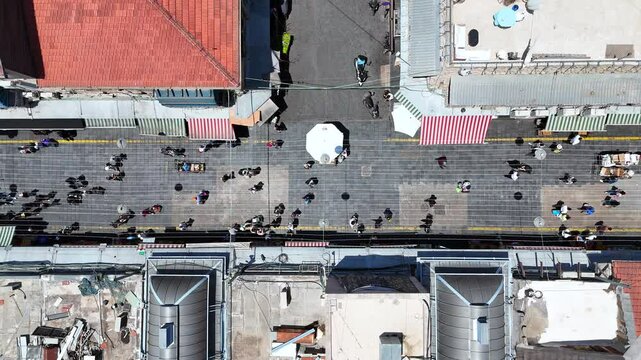 Jerusalems Mahane Yehuda market houses rooftops, Aerial view