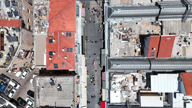 Jerusalems Mahane Yehuda market houses rooftops, Aerial view