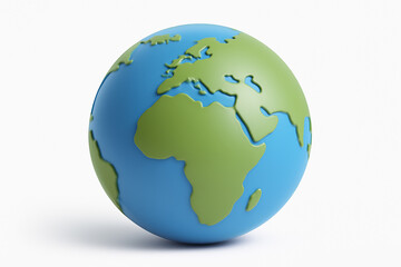 Simple cartoon earth globe 3d render isolated on white background