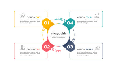 Business cycle infographic with 4 steps or options. Process, Strategy, Planning and Presentation. Vector illustration.